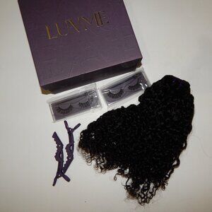 LUVME 16" Black Burmese Curly 100% Human Hair Weft Clip Extensions